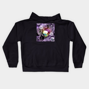 Purple and black octopus tentacles iridescent seashell rainbow bubble shimmer Kids Hoodie